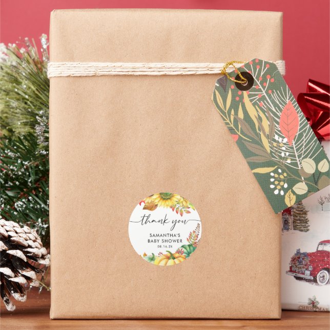 Little Pumpkin Fall Baby Shower Thank you  Classic Round Sticker (Holiday)