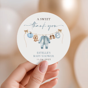 Little Pumpkin Fall Blue Boy Baby Shower Favor Classic Round Sticker