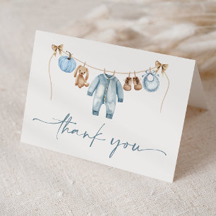 Little Pumpkin Fall Blue Floral Boy Baby Shower Thank You Card
