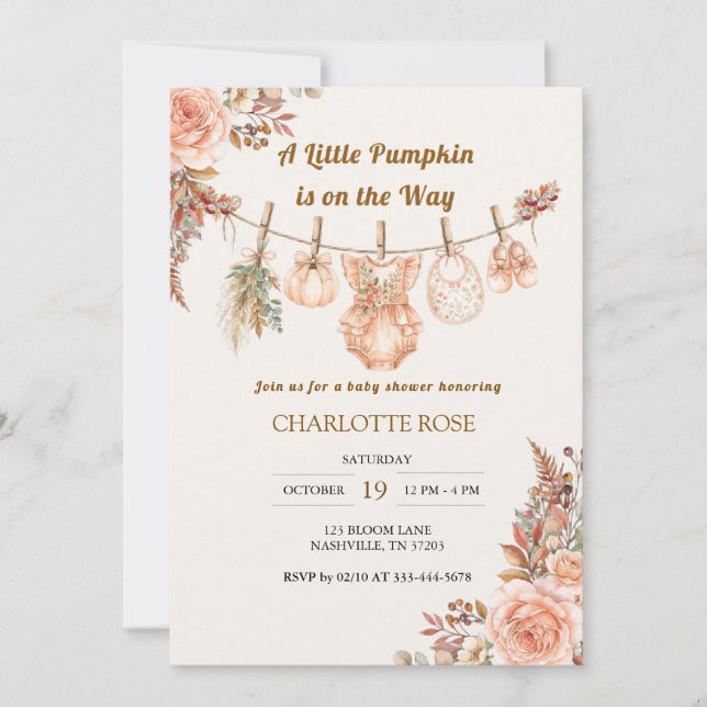 Little Pumpkin Fall Boho Floral Baby Shower Invite (Front)