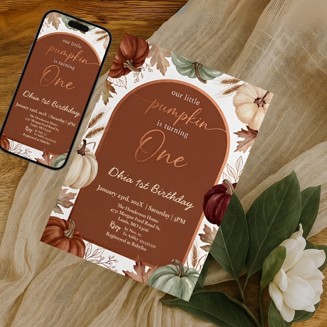 Little Pumpkin Fall Boho Terracotta 1st Birthday  Invitation (Creator Uploaded)