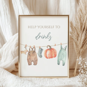 Little Pumpkin Fall Boy Clothes Baby Shower Drinks Poster