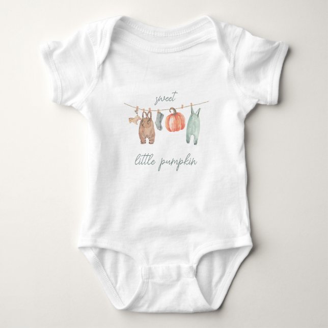 Little Pumpkin Fall Clothes Boy Baby Shower  Bodysuit (Front)
