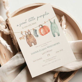 Little Pumpkin Fall Clothes Boy Baby Shower  Invitation