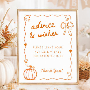 Little Pumpkin Fall Doodle Baby Shower Advice Sign