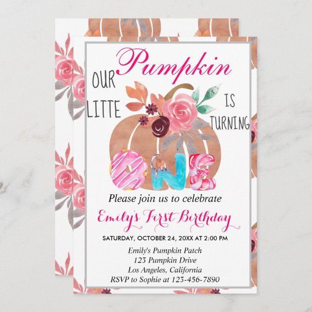 Little Pumpkin Fall Doughnut Candy 1st First Birth Invitation (Front/Back)
