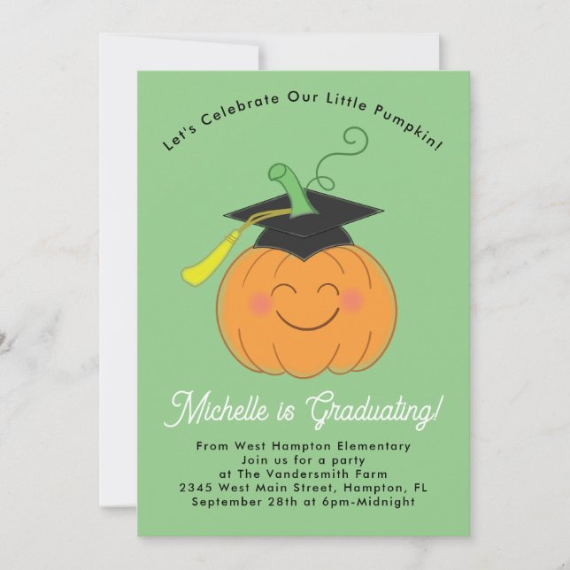 Little Pumpkin Fall Elementary Graduation Party Invitation (Front)