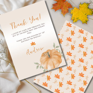 Little Pumpkin Fall First 1st Birthday  Thank You Card