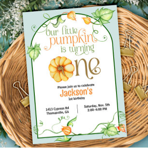 Little Pumpkin Fall First Birthday Invitation