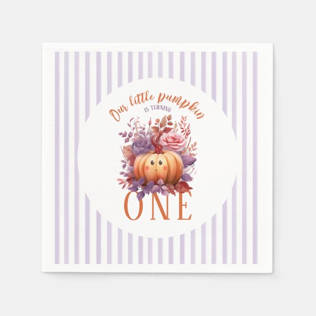 Little Pumpkin Fall First Birthday Party Napkin (Front)