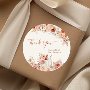 Little Pumpkin Fall Floral Baby Shower Classic Round Sticker