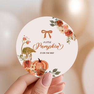 Little Pumpkin Fall Floral Baby Shower  Classic Round Sticker