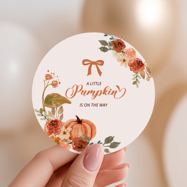 Little Pumpkin Fall Floral Baby Shower  Classic Round Sticker (Creator Uploaded)