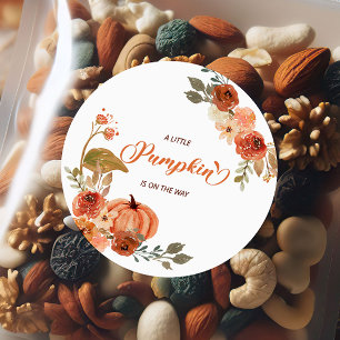 Little Pumpkin Fall Floral Baby Shower  Classic Round Sticker