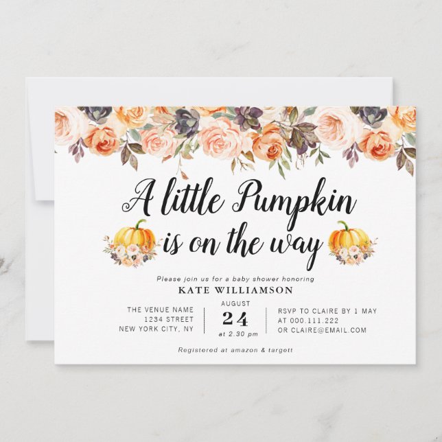 little pumpkin fall floral baby shower invitation (Front)