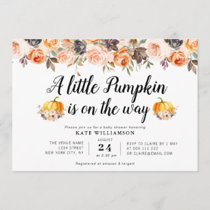 little pumpkin fall floral baby shower invitation
