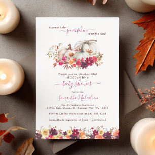 Little Pumpkin Fall Floral Baby Shower Invitation