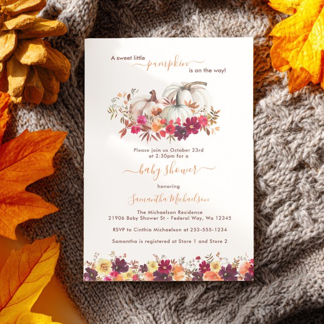 Little Pumpkin Fall Floral Baby Shower Invitation (Little Pumpkin Fall Floral Baby Shower Invitation)