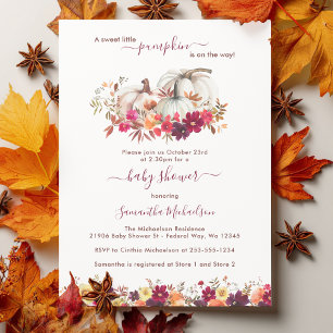 Little Pumpkin Fall Floral Baby Shower Invitation