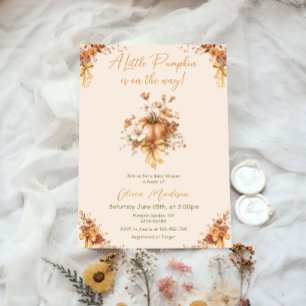 Little Pumpkin Fall Floral Baby Shower Invitation