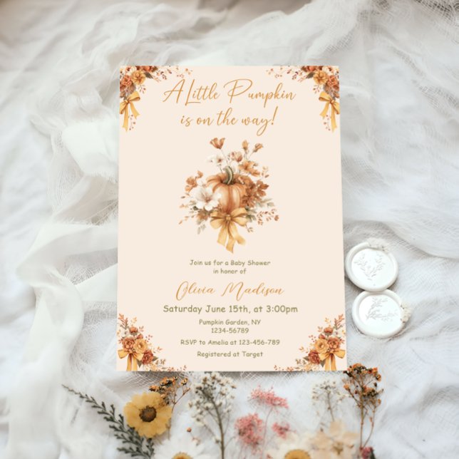 Little Pumpkin Fall Floral Baby Shower Invitation (Creator Uploaded)