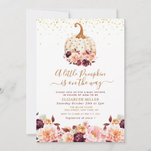 little pumpkin fall floral baby shower invitation