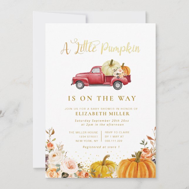 little pumpkin fall floral baby shower invitation (Front)