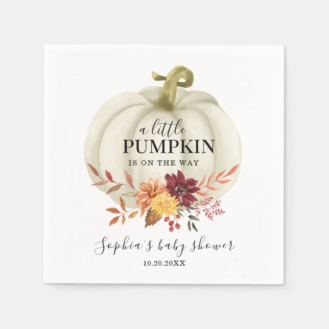 Little Pumpkin Fall Floral Baby Shower Napkin (Front)