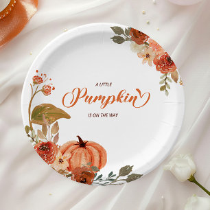 Little Pumpkin Fall Floral Baby Shower  Paper Plate