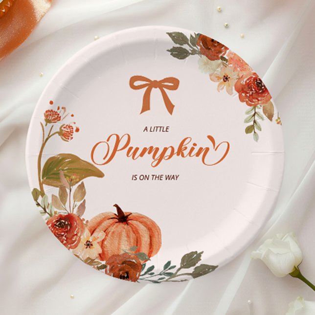 Little Pumpkin Fall Floral Baby Shower  Paper Plate (Creator Uploaded)