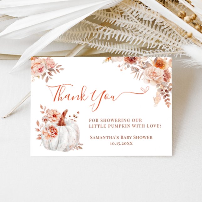 Little Pumpkin Fall Floral Baby Shower Thank You Card (Creator Uploaded)
