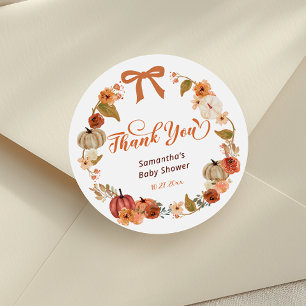 Little Pumpkin Fall Floral Baby Shower Thank you Classic Round Sticker