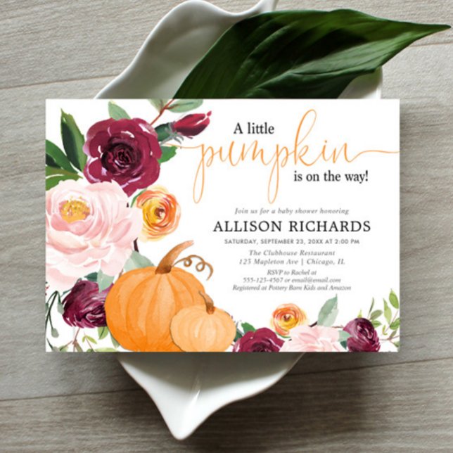 Little pumpkin fall floral girl baby shower invitation (Creator Uploaded)