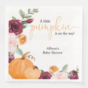 Little pumpkin fall floral girl baby shower napkin