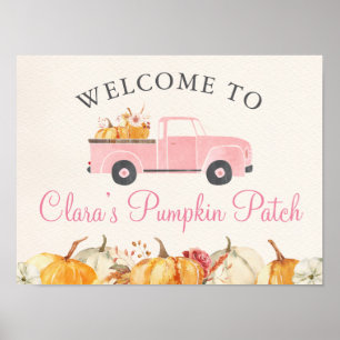Little Pumpkin Fall Floral Girl Birthday Welcome Poster