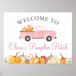 Little Pumpkin Fall Floral Girl Birthday Welcome Poster