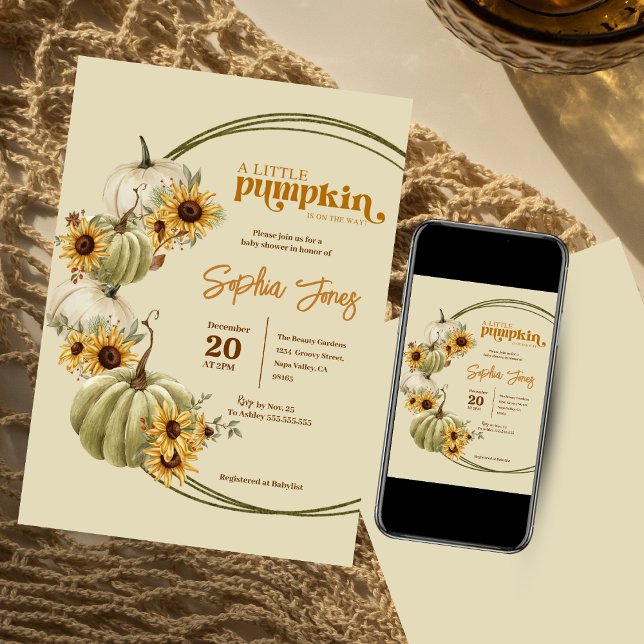 Little Pumpkin Fall Flower Watercolor Baby Shower  Invitation (Creator Uploaded)