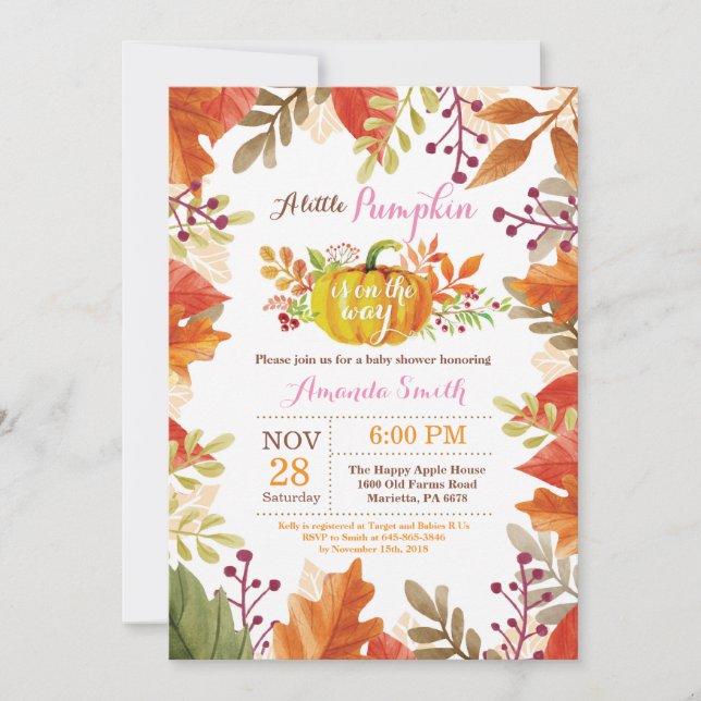 Little Pumpkin Fall Girl Baby Shower Invitation (Front)
