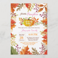 Little Pumpkin Fall Girl Baby Shower Invitation