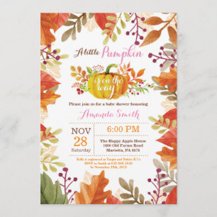 Little Pumpkin Fall Girl Baby Shower Invitation
