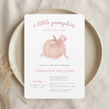 Little Pumpkin Fall Girl Baby Shower Invitation