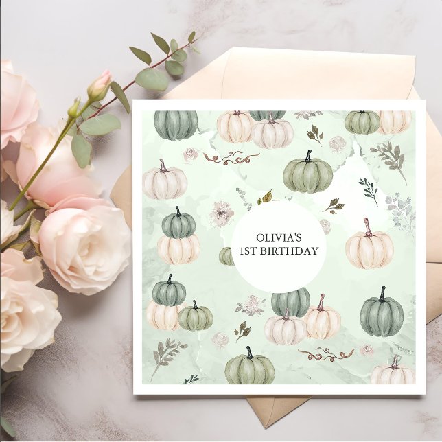 Little Pumpkin Fall Green birthday  Napkin (Creator Uploaded)