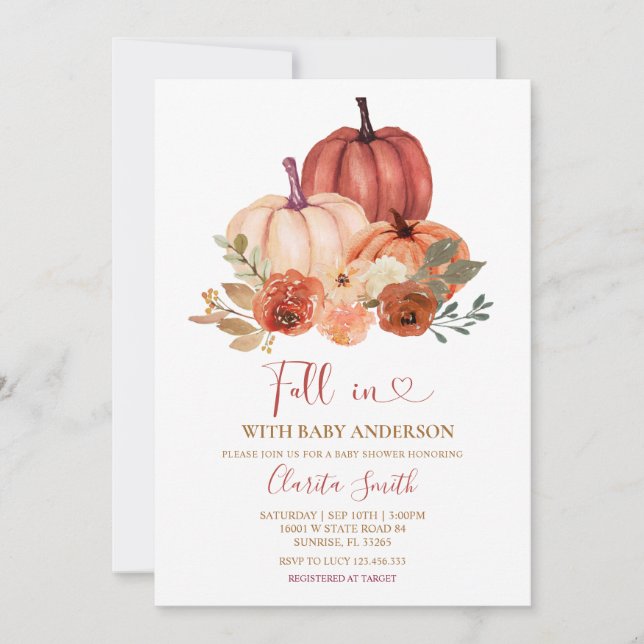Little Pumpkin Fall In love Baby Shower  Invitation (Front)