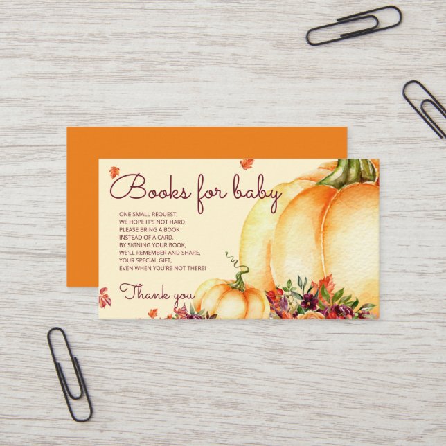 Little pumpkin, fall leaves baby shower   business card (Front/Back In Situ)