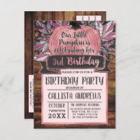 Little Pumpkin Fall Leaves Pink Wood Birthday