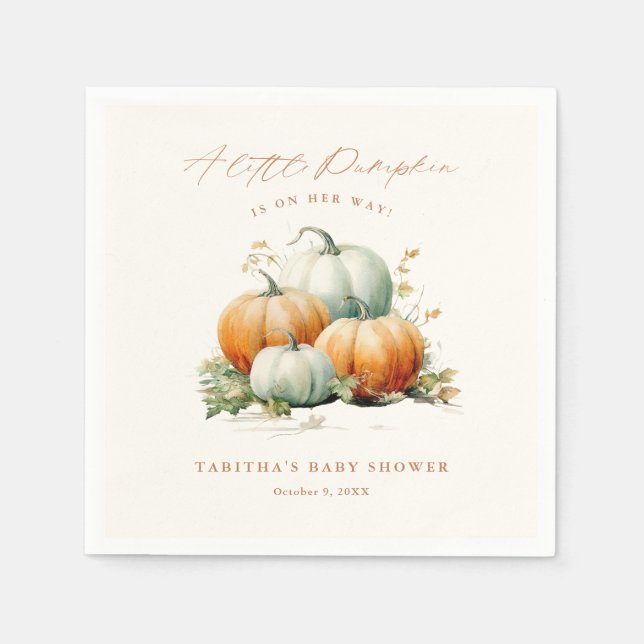 Little Pumpkin Fall Neutral Baby Shower Napkin (Front)