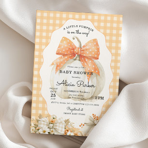 Little pumpkin fall orange gingham baby shower invitation