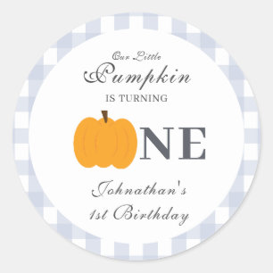 Little Pumpkin Fall Pastel Blue First Birthday  Classic Round Sticker