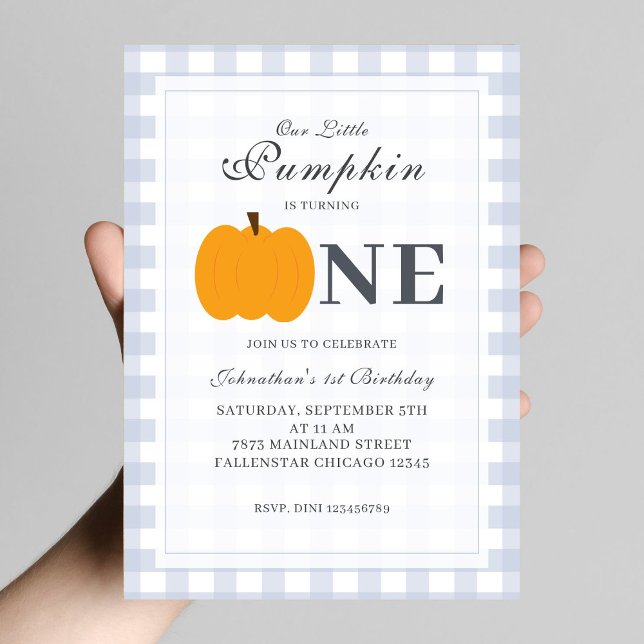 Little Pumpkin Fall Pastel Blue First Birthday  Invitation (Creator Uploaded)