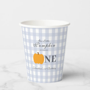 Little Pumpkin Fall Pastel Blue First Birthday  Paper Cups